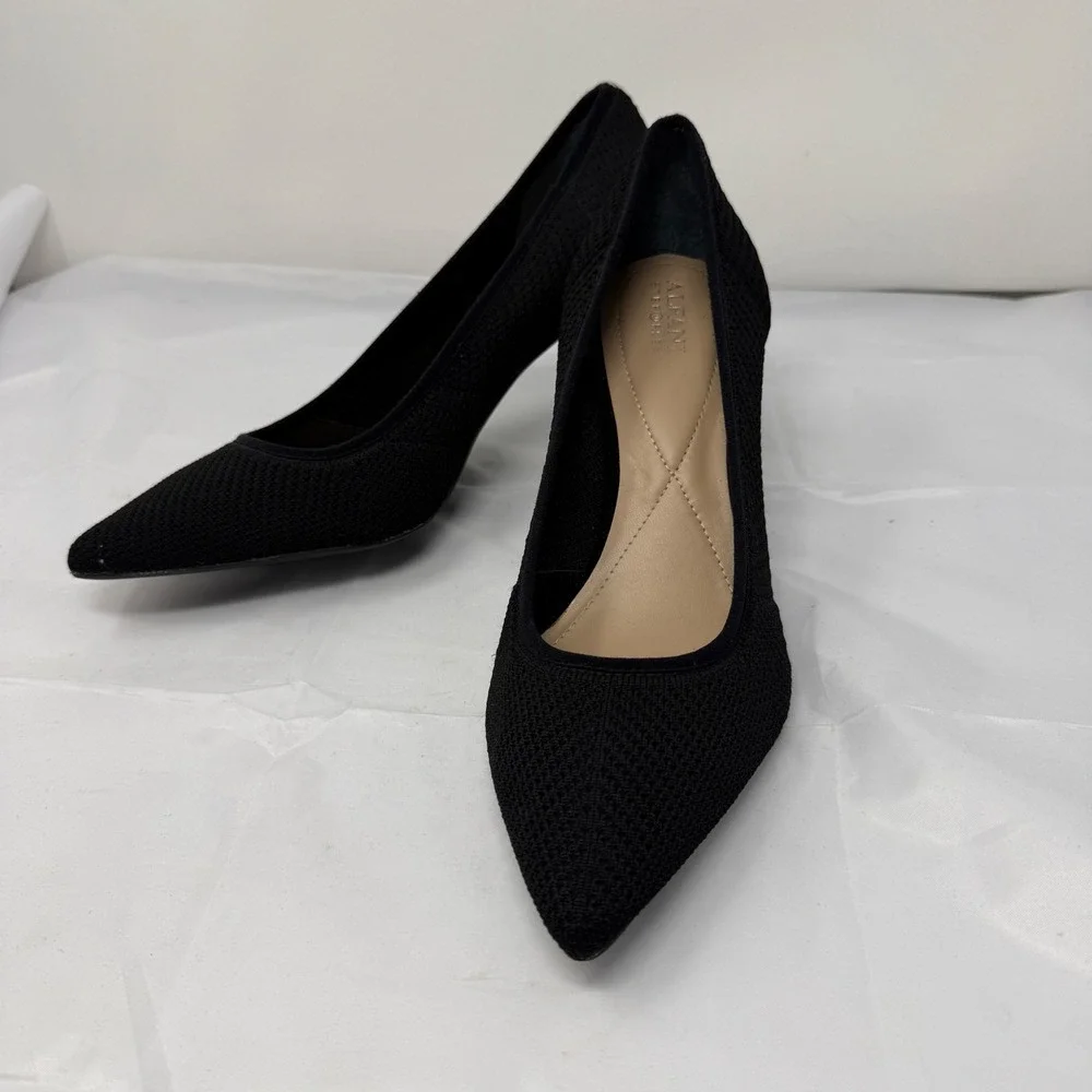 Alfani Step N Flex Womens 10M Black Knit Pointed Toe Stiletto Pump Heels